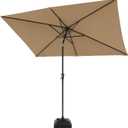 COBANA 6.5 x 10 ft Rectangular Patio Umbrella with Base, Outdoor Table Market Tilt Umbrella with Stand, Beige