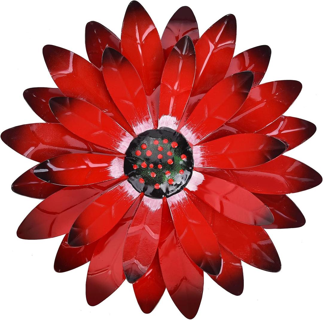 qzmaikoo Red Daisy Metal Flowers Wall Decor Metal Wall Art Decorations Hanging for Indoor Outdoor Bathroom Patio Kitchen,12x12 inches