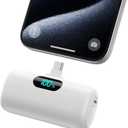Mini Portable Charger USB C Power Bank, Upgraded 5000mAh PD Fast Charging Battery Pack Built-in USB-C Connector,LCD Display,Compatible with iPhone 15,15 Plus,15 Pro/ Max,iPad Pro/Air Android Phone etc (White)