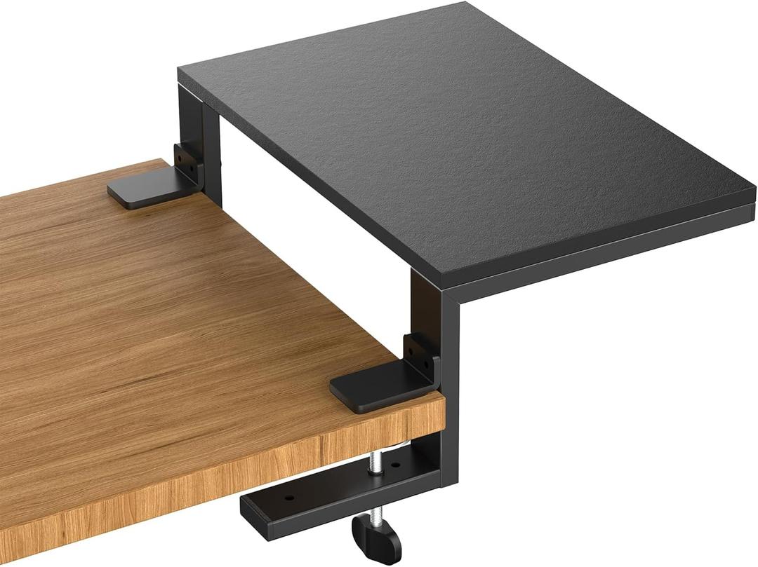 ARES WING Clamp-On Desk Extender & Monitor Shelf  15" Space Booster, Freestanding or Clamp Mount, Holds 44 lbs, No Drill Desktop Organizer for Office/Gaming, Black