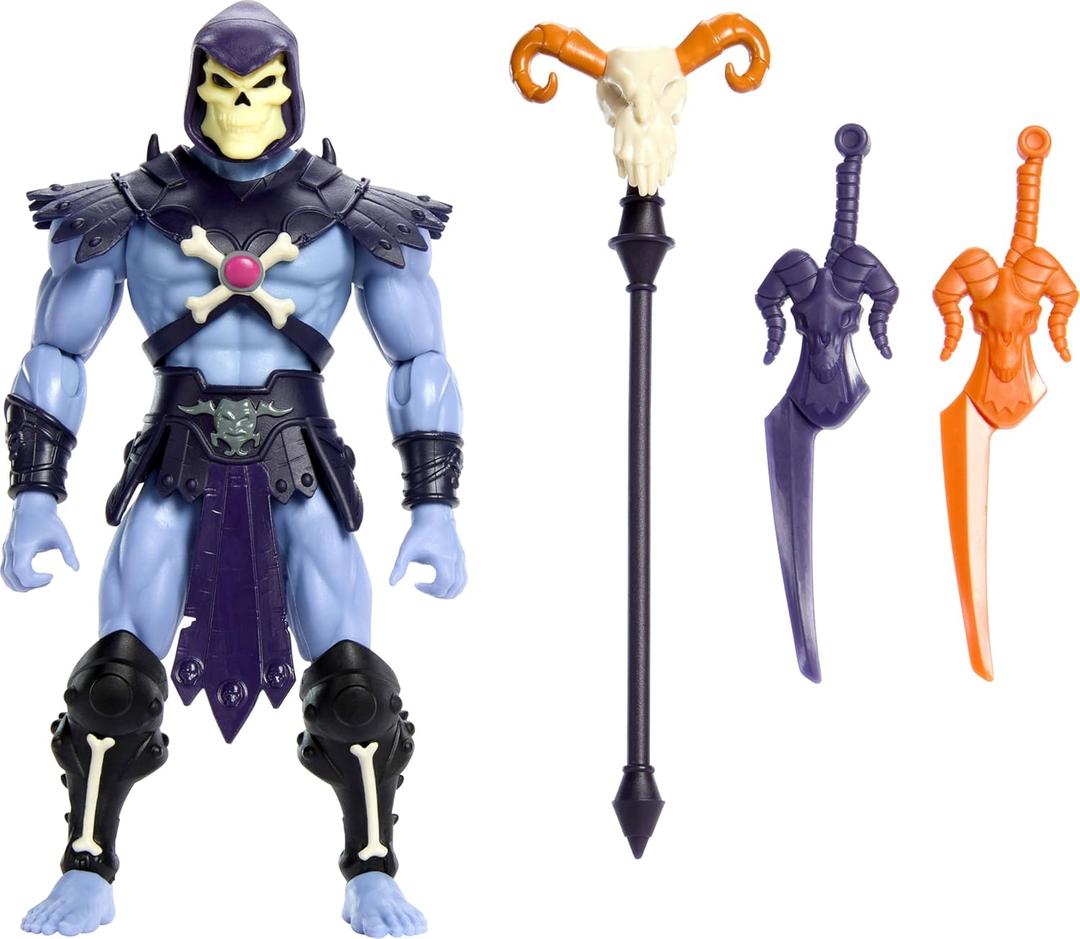 Masters of the Universe Origins Action Figure 200X Cartoon Collection Skeletor, 5.5 Inch 1980s Motu TV Villain, Detailed Design & Cape Staff 2 Swords