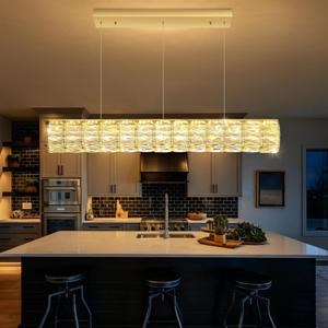 40 Inch Long Chandeliers for Dining Room LED Dimmable Pendant Lights for Kitchen Island Modern Crystal Chandelier Lighting Gold Light