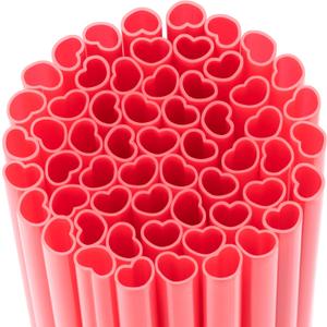 Jumbo 10mm Wide Individually Wrapped Red Heart Shape Disposable Straws, Cute Plastic Drinking Straws for Valentines & Galentines Day Wedding Smoothie, Milkshake(100 Pcs)