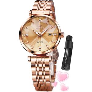 OLEVS Women Watch Fashion Rose Gold Diamond Analog Quartz Female Watches for Women Luxury Dress Ladies Stainless Steel Luminous Waterproof Date Wristwatches