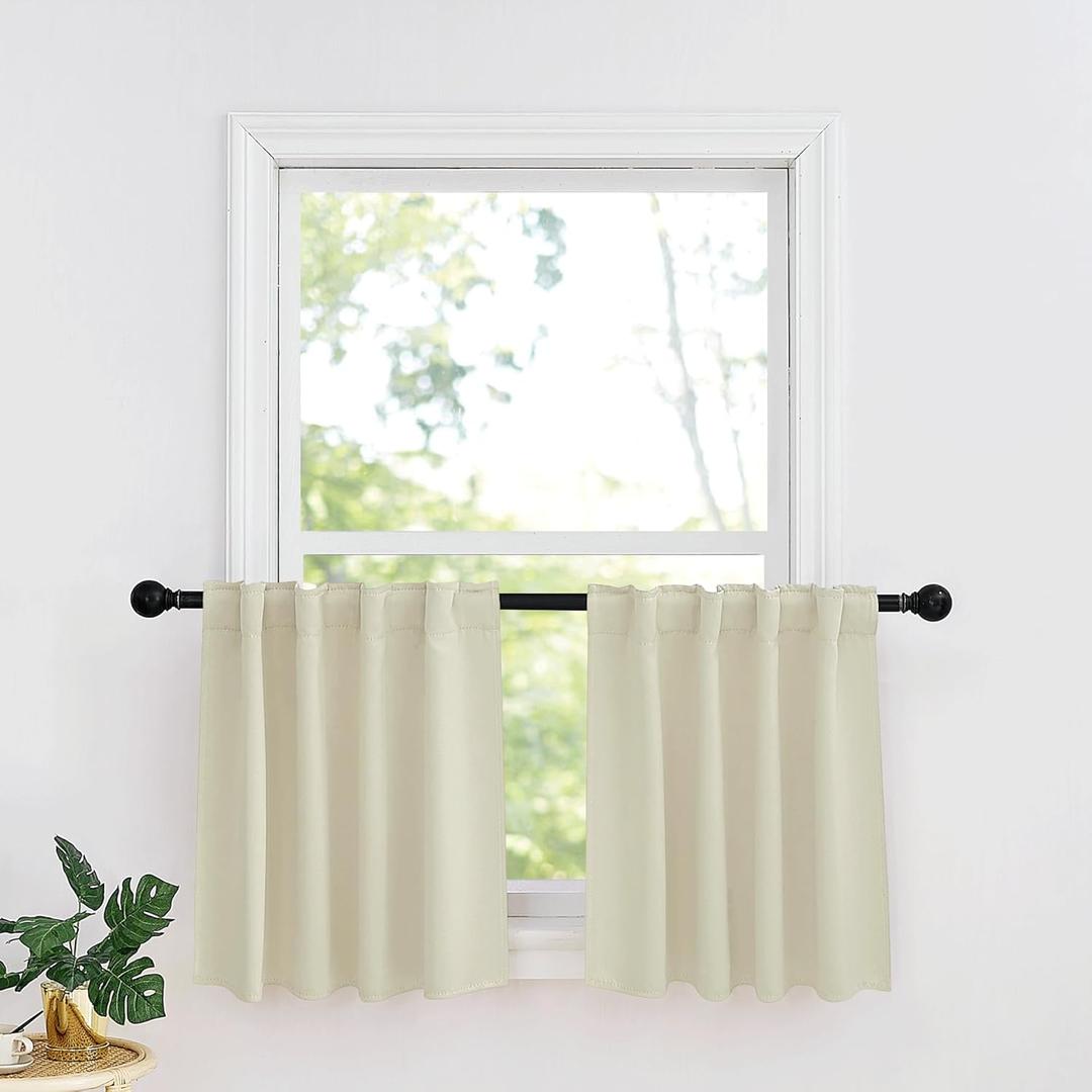 RYB HOME Small Window Curtains - Blackout Insualting Privacy Curtains for Kids Bedroom Kitchen Bathroom Basement Cafe Cabinet Tiers Drapes, 34 Width x 24 Length, 2 Panels, Beige
