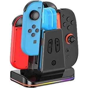 Switch Controller Charger for Joy-Con SW1 and SW2, 4 in 1 Charger for S Witch Joy-Con with Magnetic Ports, Switch Charging Station with LED Indicator, NS Accessory with Charger