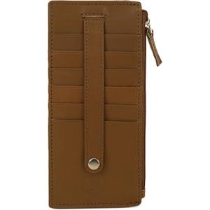 All in One Card Case Holder Slim Wallet With a Card Protection Strap by Leatherboss (Tan)