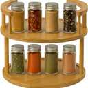 Wooden Rotating Spice Rack - 2 Tier Lazy Susan Turntable Spice Organizer for Countertop & Pantry - Portable & Space-Saving Rotating Storage Rack for Kitchen with 360 Rotating Feature