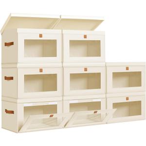 DIMJ Storage Bins with Lids - 8 Pack Large Fabric Closet Organizer with Window & Handles, Collapsible Decorative Storage Boxes for Shelves Under Bed, Books Clothes Blankets Sweaters Organization