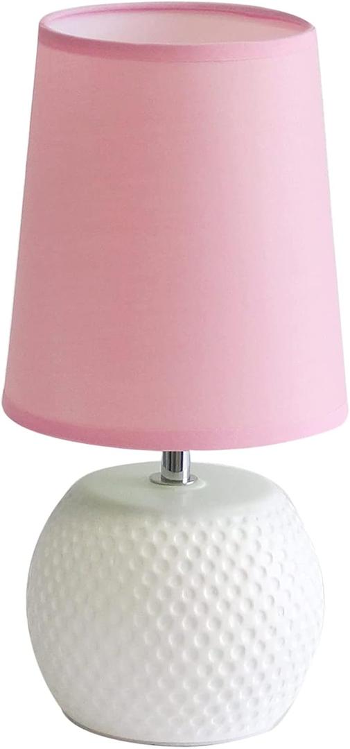 Simple Designs LT2084-PNK Mini Studded Texture White Ceramic Bedside Table Lamp, Pink