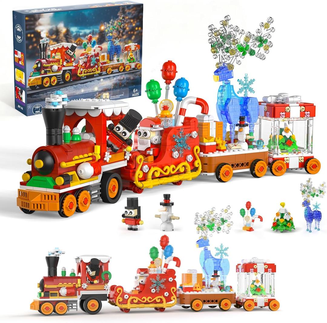 Christmas Train Building Block Set-1461PCS Surprise Christmas Countdown Toys with LED Light Collectible Holiday Block Sets Thanksgiving Xmas Gifts Home Decor for Boys Girls and Adults