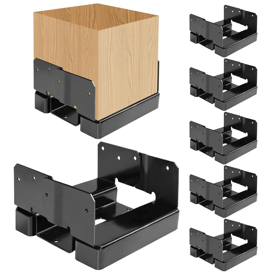 6x6 Post Base Brackets Fit for Wooden Columns Fence Concrete Inner Size 5.5"x5.5" Post Anchor Base Holder Kit -Black 6Pcs