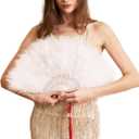 Happy Feather Handheld Marabou Feather Fan, 1920s Vintage Style Flapper Hand Fan for Costume Party and Dancing-WHITE
