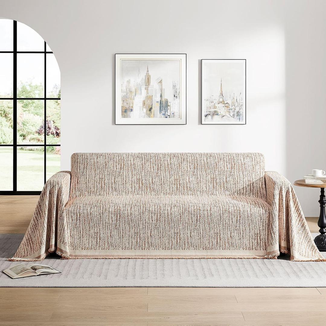 Couch Cover for Dogs Washable Couch Covers for 2 Cushion Couch, Orange Chenille Sectional Couch Covers L Shape Sofa Cover, Furniture Protector for Kids, Pets, 71"x134"