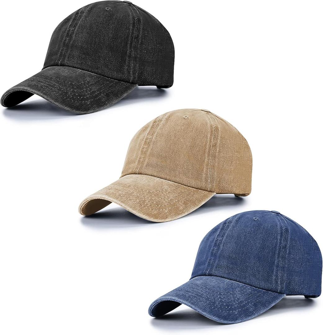 Baseball Cap Unisex Vintage Washed Distressed Cap,Retro Adjustable Dad Hats,Baseball Hat for Men Women (Black+Navy+Khaki)