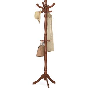 VASAGLE Coat Stand, Solid Wood Freestanding Coat Rack with 11 Hooks, Hall Tree for Bags, Purses, Hats, for Entryway, Hallway, Rubberwood, Caramel Brown URCR05WN