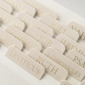 Bible Tabs for Women and Men, 75 Laminated Index Tabs with Embossed Gold Foil Lettering, Durable Neutral Bible Study Tabs for Easy Navigation, Bible Journaling Supplies