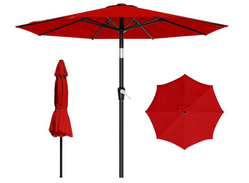 AreShark 9 FT Patio Umbrella for Outdoor, Outdoor Table Umbrella with Push Button Tilt and Crank, Outdoor Patio Umbrellas with 8 Sturdy Ribs for Market, Garden, Pool (Red)