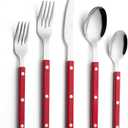 ANNOVA Silverware Set, Retro/Rivet Colorful Stainless Steel Tableware Kitchen Flatware Set Utensils, Includes Dinner Knives, Forks, Spoons, Salad Forks & Dessert Spoons (Red, 10 Pieces)