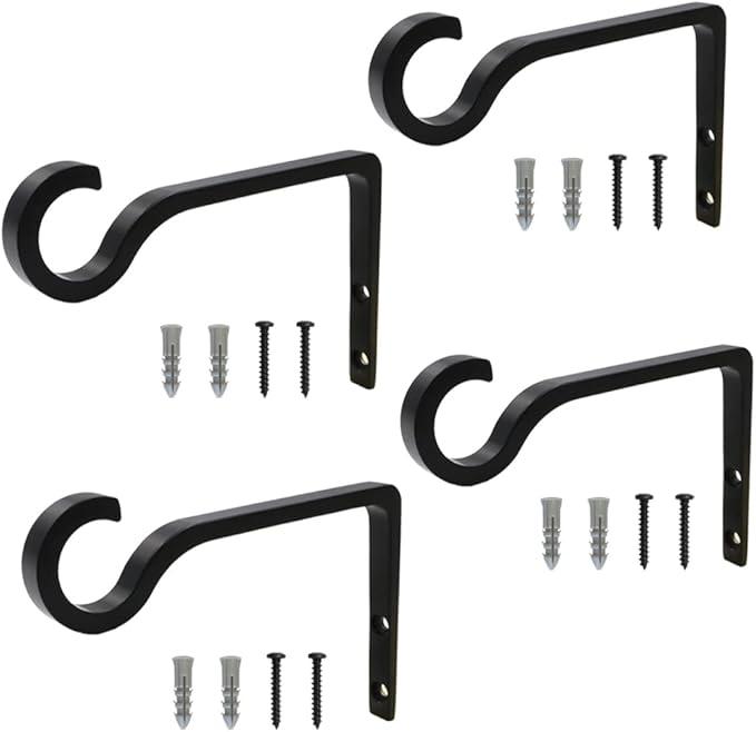 QIEGL 4Pack Hanging Plant Bracket 6inch Metal Plant Hook Shepherds Hook Decorative Wall Plant Hanger for Hanging Lanterns, Bird Feeder, Flower Basket, Home Decor Indoor & Outdoor (Black)