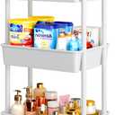 Pipishell 3 Tier Rolling Cart Organizer, Plastic Rolling Cart with Lockable Wheels & Reinforced Handle, Lightweight Utility Cart Storage Cart for Nursery, Kitchen, Bathroom, Craft Room, White, PIUC14W