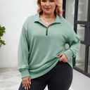 Chulianyouhuo Womens Plus Size Half Zip Pullover Long Sleeve Oversized Sweatshirt Drop Shoulder Hoodie Teen Girls Y2K Clothes Lakegreen, 5XL