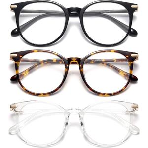 Gaoye 3 Pack Blue Light Blocking Glasses, Retro Round Eyewear Frame Anti Eyestrain Computer Glasses for Women Men - GY1688 (Black+Tea Leopard+Transparent)