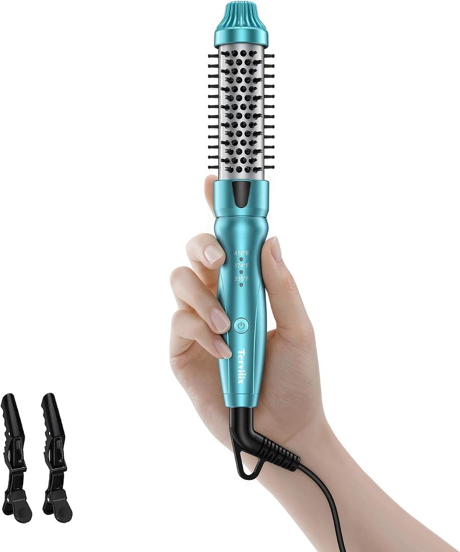 Terviiix Thermal Brush, MINI 1 Inch Hot Brush, Ionic Heated Round Brush, Tourmaline Ceramic Ionic Curling Iron for Short Hair, Adjustable Temperature, Dual Voltage
