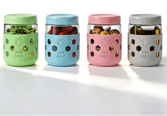 4 Pack Overnight Oats Containers with Lids  Thickened Glass 16 oz Mason Jars with Silicone Sleeves, Wide Mouth Airtight LeakProof Chia Seed Pudding Meal Prep Jars for Yogurt Parfait Snacks