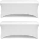 Stretch Spandex Table Covers 4FT, Pack of 2 Fitted Tablecloths for Rectangle Tables, Stretchy Wrinkle Resistant Folding Table Cover, White