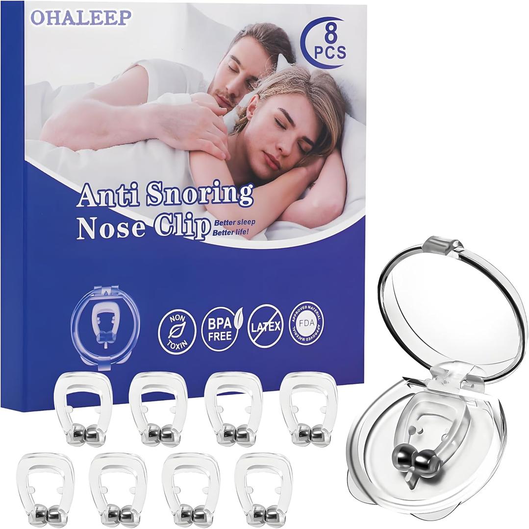 OHALEEP Anti Snoring Devices, Snore Stopper with Adjustable Magnet, Silicone Nose Clip Stop Snoring, Effective to Relieve Snoring, Snoring Solution for Comfortable and Quieter Sleep,White, M