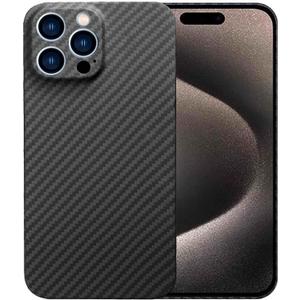 Aramid Fiber Case for iPhone 16 Pro Max with Carbon Fiber Texture, Super Slim Light Protective Cover Skin, Soft Touch Sturdy Durable Case, Snap-on Back Cover (Black 1500D)