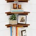 Forbena Corner Bookshelf Wall Mounted Set of 4, Wooden Floating Book Shelves for Nursery, Large Wall Shelving Unit for Living Room Bedroom Bathroom Kitchen Office Classroom Corner (Walnut Color) (12" Depth)