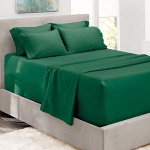 Hearth & Harbor Bed Sheets, Luxury Soft 6 Piece Bed Sheet Set Extra Deep Pocket Fitted Sheets Fits Mattress up to 21", Double Brushed Bedding Sheets & Pillowcases, Queen, Hunter Green