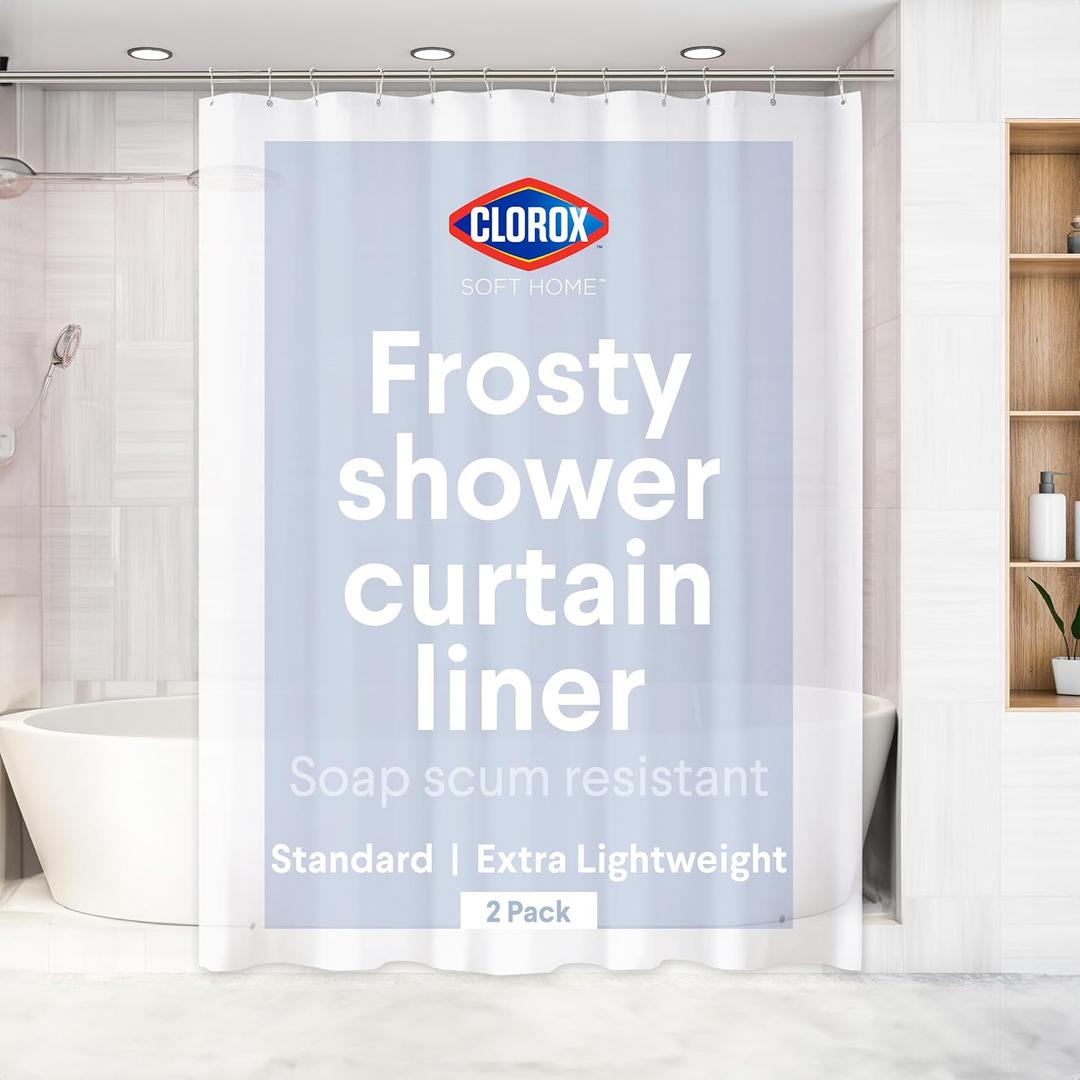 2 x Clorox Shower Curtain Liner, Premium Lightweight Flexible Waterproof 3g PEVA for Bathroom with Weighted Magnets, Standard Size 70" x 72", Frosty 2 Pack