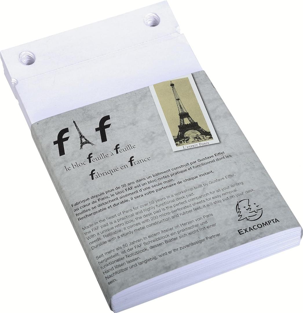Exacompta - Ref. 12213E - 1 Plain Refill Format N3 - Format 185 x 115 mm - 170 White and microperforated Sheets for The Header - FAF 18.5/11.5
