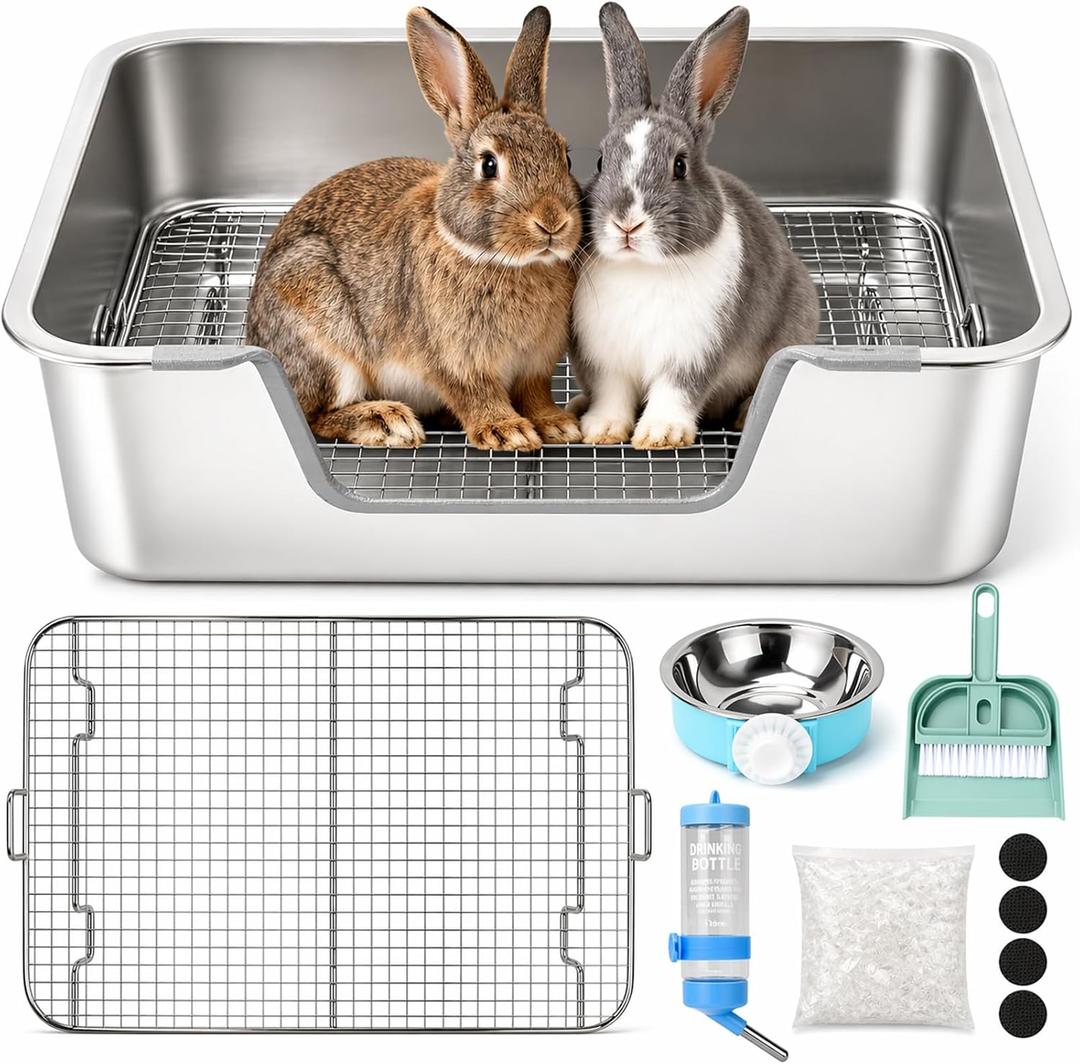 Large Stainless Steel Rabbit Litter Box Set for Small Animals