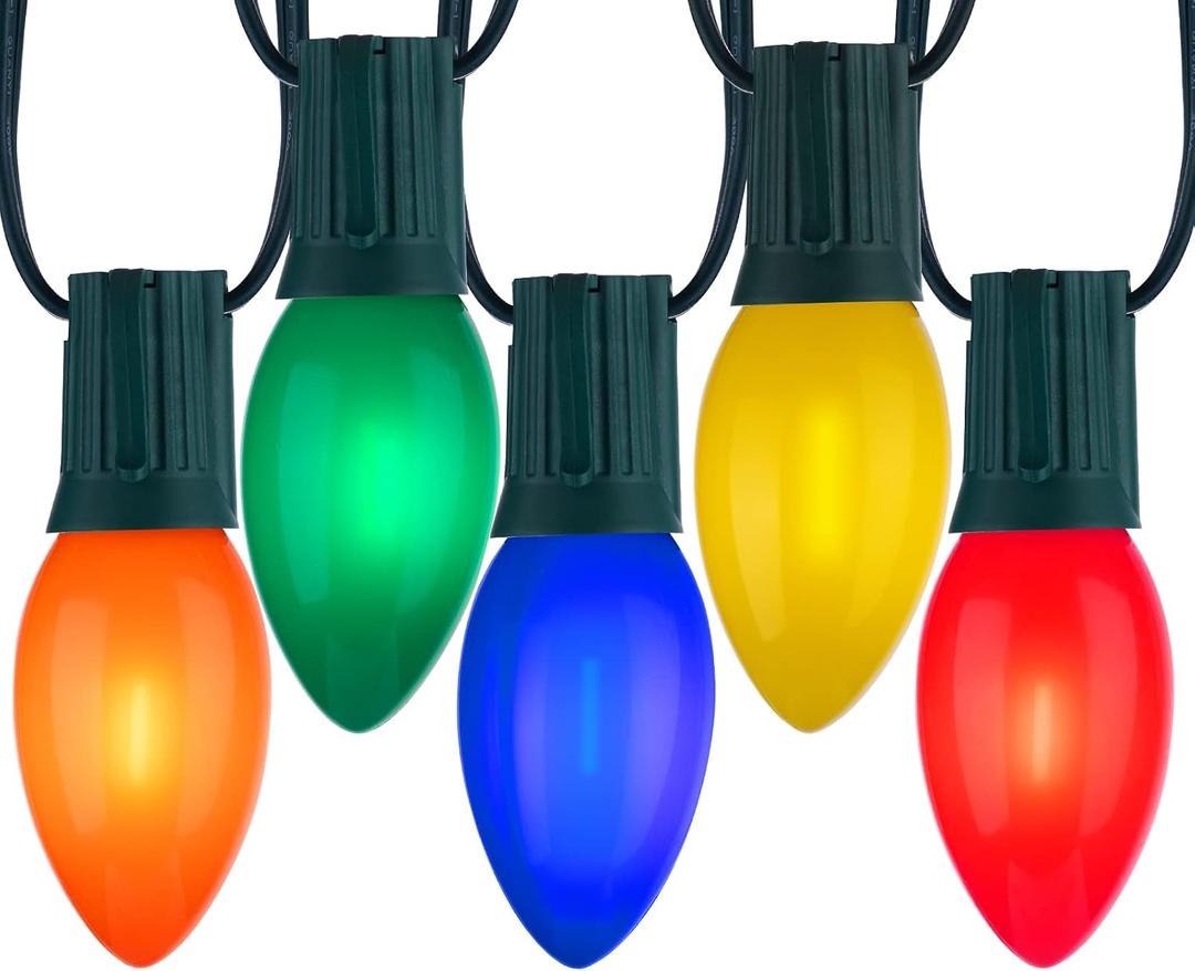 Minetom Vintage C9 LED Christmas Lights Outdoor Multicolor, 50 Feet C9 String Lights for Christmas Tree Roofline Holiday Party Indoor Outdoor Garden Patio Backyard Cafe Xmas Decoration, Green Wire