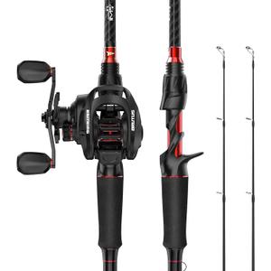 KastKing Brutus Twin-Tip Fishing Rod and Reel Combo, Baitcaster, Spinning & Spincast Combos, IM6 Graphite 2-Piece Rod with Backup Tip Section, EVA Handle, Durable & Sensitive, Freshwater Fishing, 6'6'' M Twin Tips Rod, Left Handed