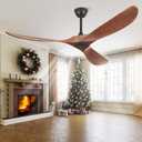 52 Inch Ceiling Fans Without Lights, Indoor/Outdoor Ceiling Fan No Light, 3 Solid Wood Blades, 3 Downrods, Timer, Quiet DC Motor, 6 Speeds Modern Fans with Remote for Patios Bedroom, Dark Walnut