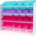 Humble Crew Toy Storage Organizer with 16 Removable Storage Bins for Kids Playroom, 4-Tier Toddler Toy Organization, White/Blue/Pink/Purple