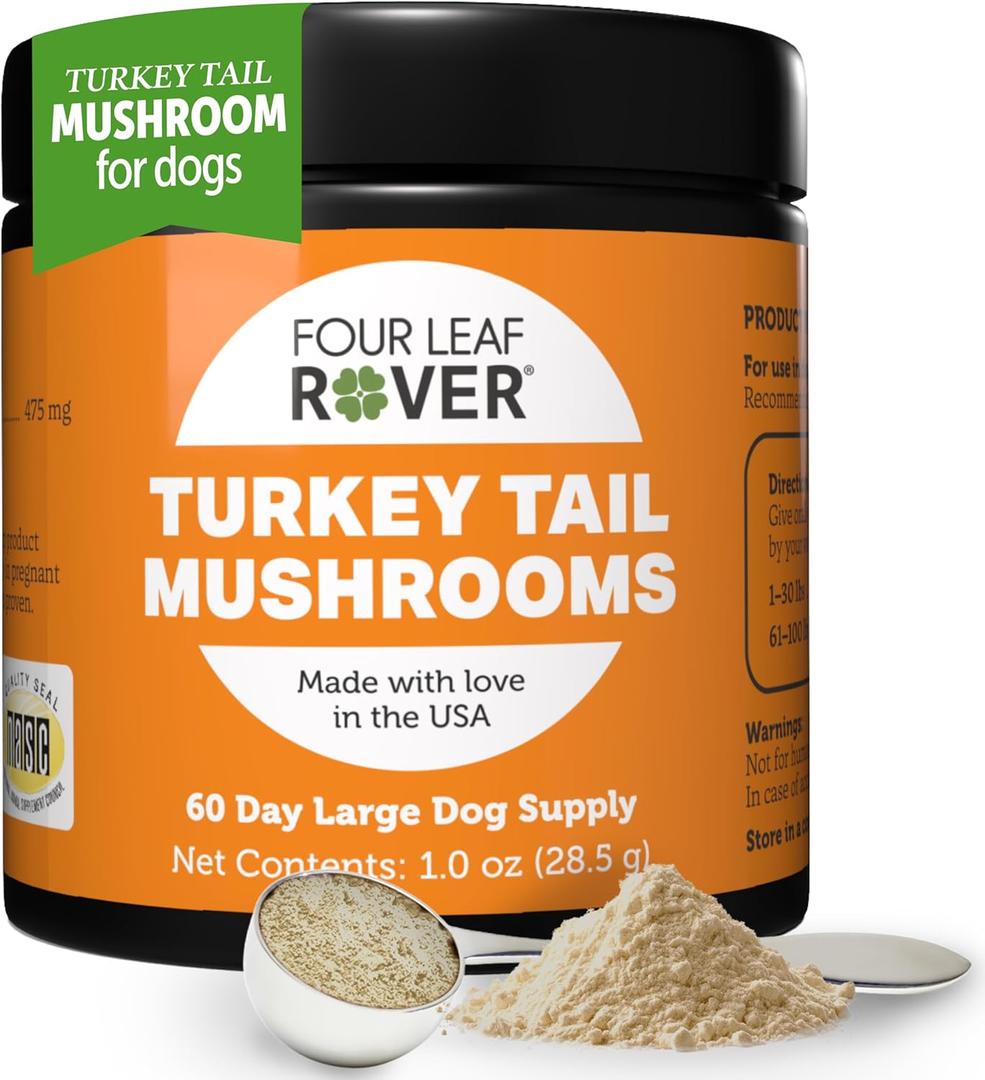 Turkey Tail Mushroom for Dogs - Whole, Organic Mushroom Extract - Over 50% Beta-Glucan - Third Party Tested, Made in The USA - No Grains No Fillers - 60 Day Large Dog Supply