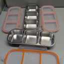 Stainless Steel Snack Containers, Reusable Condiment Box with Lids for Kids Adults,3 Compartment Sauce Cups, Divided Food Storage Containers for School, Home, Travel