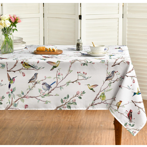 Horaldaily Spring Summer Tablecloth 60x84 Inch Rectangular, Birds Branch Floral Table Cover for Party Picnic Dinner Decor