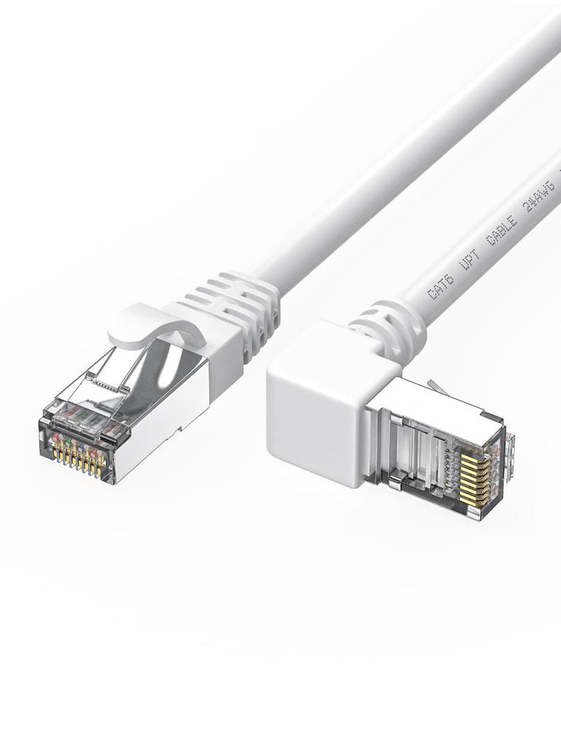 90 Degree CAT6 Ethernet Cable Right Angle Upward Angled White 3ft,RJ45 LAN Gigabit Network Cord Cat 6 90 Degree Adapter,Bandwidth up to 250MHz 1Gbps