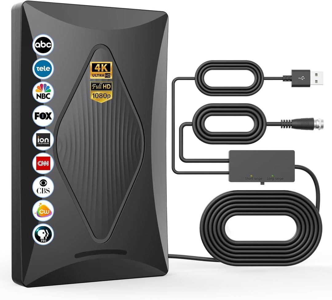 2024 Release TV Antenna for Smart TV, Long Range Digital TV Antenna Indoor Ourdoor with Amplifier Signal Booster - Support 360 Reception 4K 1080p HD for All Smart/Old TVs (black)