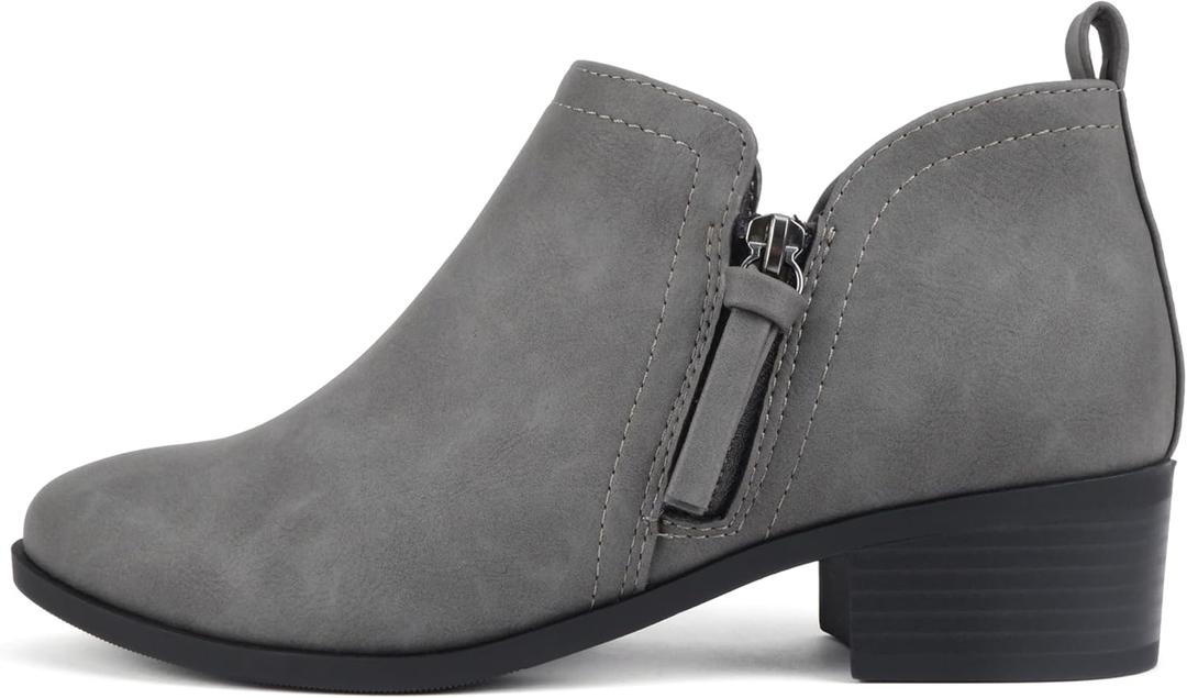 Soda ZAYNE ~ Women Round Toe Elastic Side Gore Side Zipper Pull Tab Low Heel Ankle Boot Bootie (5.5, Dark Grey Nubuck)