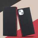 case for iPhone 14 and iPhone 13 Case Genuine Leather Wallet with Card Holder for Women Men Flip Folio Credit Card Slots Stand Shockproof Phone Cover-Black