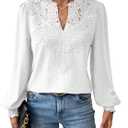 Womens Dressy Lace Blouse V Neck Ruffle Long Sleeve T Shirt 2026 Fashion Clothes Lace Crochet Casual Boho Tees Tops (Large, White)