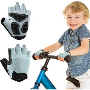 Braventure Kids Bike Gloves for Age 4-13: Half Finger Fingerless Workout Gloves Non-Slip Gel for Bike Motorcycle